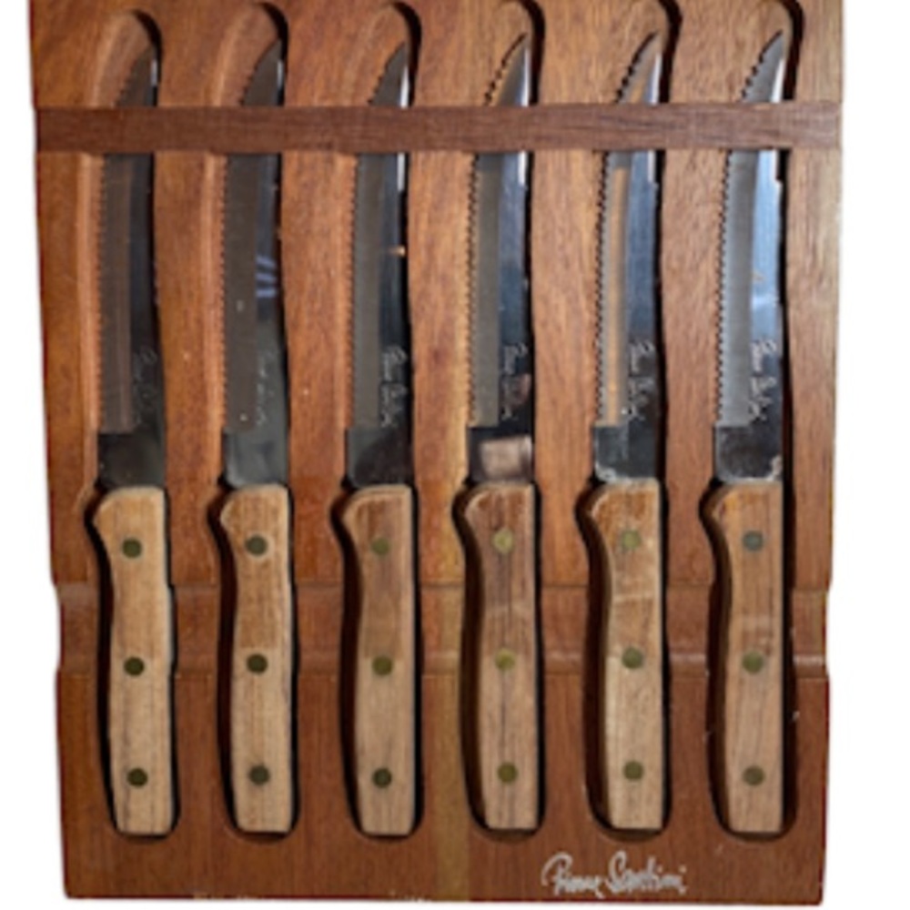 6 Vintage Pierre Santini 8.5" / 5” Blade Stake Knives In Original Wood Case